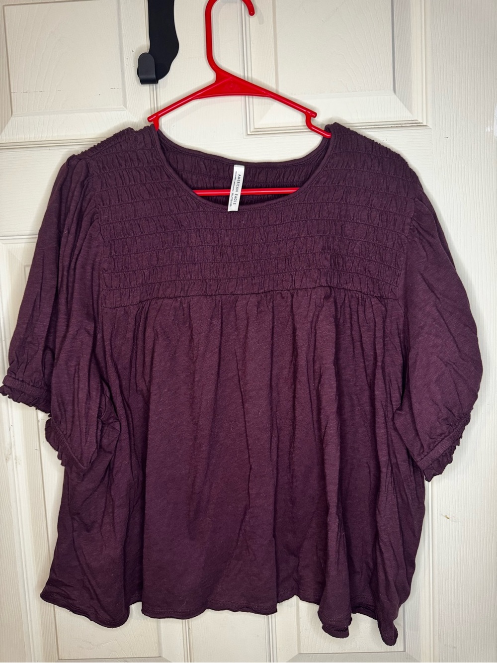 American Eagle Smocked Yoke Peasant Top - Cool Berry - XXL